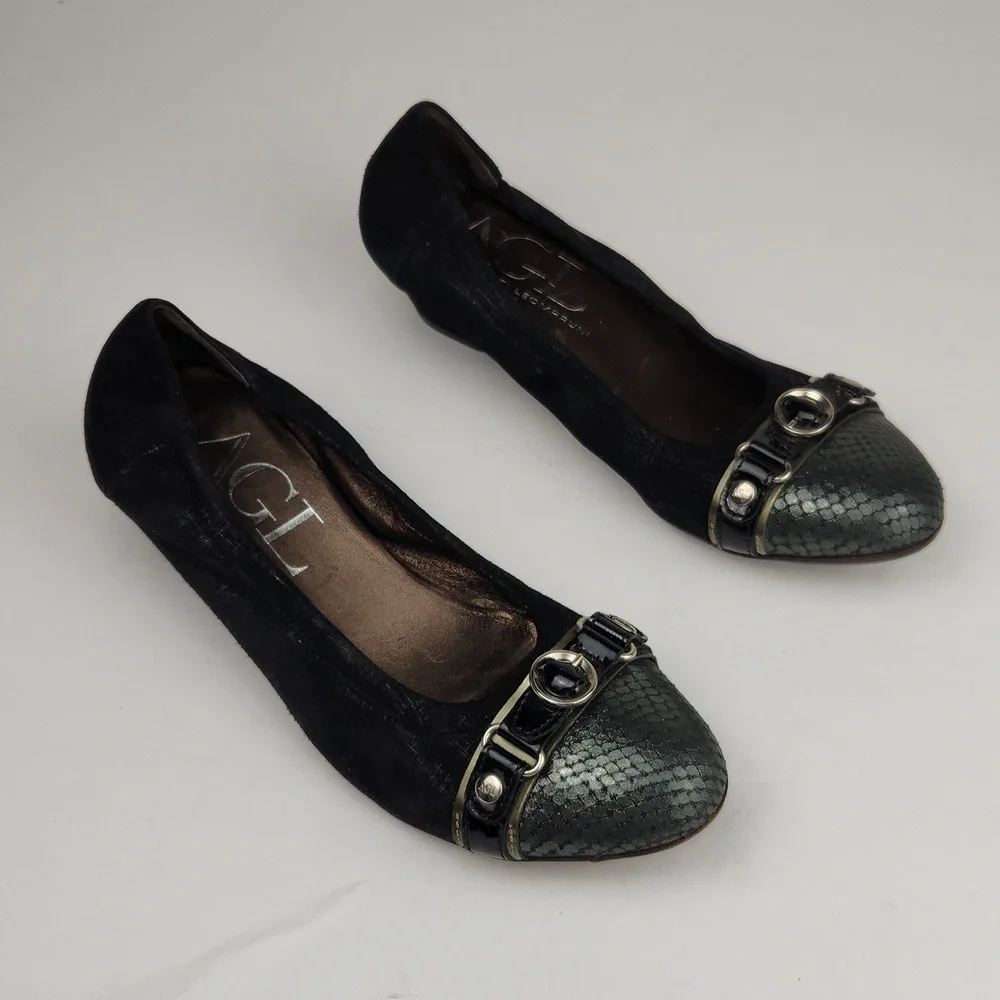 AGL Attilio Giusti Leomaran Monica Snake Cap Toe Leather Ballet Flats Italy